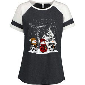 Merry Christmas Snowman Leopard Buffalo Red Plaid Enza Ladies Jersey Colorblock Tee