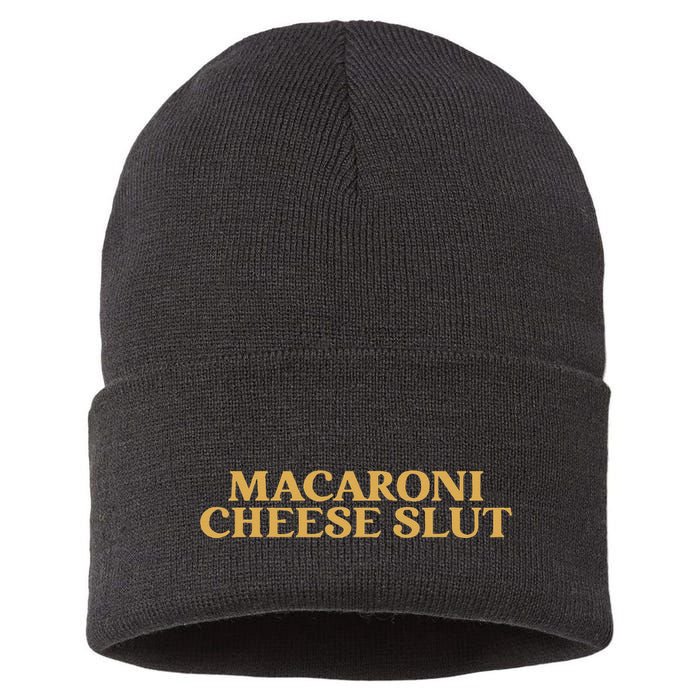 Macaroni Cheese Slut Funny Mac And Cheese Lover Design Sustainable Knit Beanie