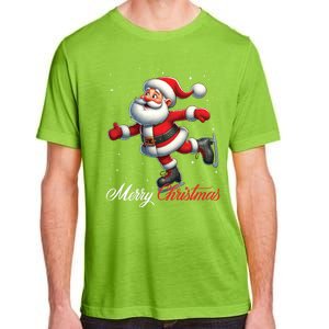 Merry Christmas Snow Santa Claus Ice Skating Ice Skater Adult ChromaSoft Performance T-Shirt