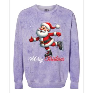 Merry Christmas Snow Santa Claus Ice Skating Ice Skater Colorblast Crewneck Sweatshirt