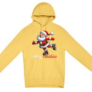 Merry Christmas Snow Santa Claus Ice Skating Ice Skater Premium Pullover Hoodie