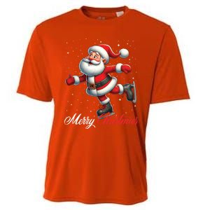 Merry Christmas Snow Santa Claus Ice Skating Ice Skater Cooling Performance Crew T-Shirt