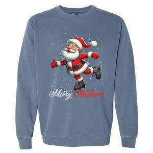 Merry Christmas Snow Santa Claus Ice Skating Ice Skater Garment-Dyed Sweatshirt