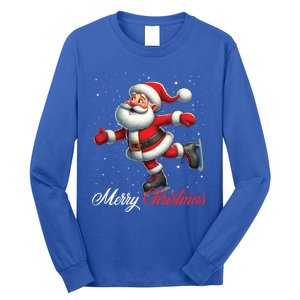 Merry Christmas Snow Santa Claus Ice Skating Ice Skater Long Sleeve Shirt