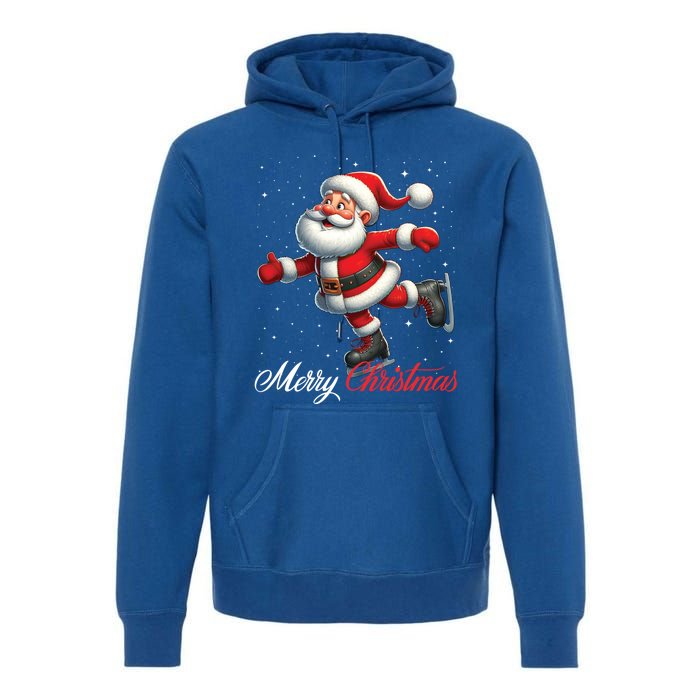 Merry Christmas Snow Santa Claus Ice Skating Ice Skater Premium Hoodie