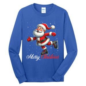 Merry Christmas Snow Santa Claus Ice Skating Ice Skater Tall Long Sleeve T-Shirt