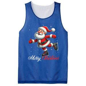 Merry Christmas Snow Santa Claus Ice Skating Ice Skater Mesh Reversible Basketball Jersey Tank