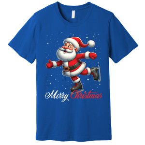 Merry Christmas Snow Santa Claus Ice Skating Ice Skater Premium T-Shirt