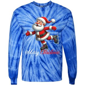 Merry Christmas Snow Santa Claus Ice Skating Ice Skater Tie-Dye Long Sleeve Shirt