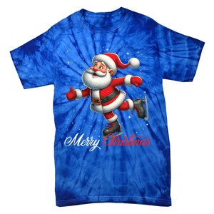 Merry Christmas Snow Santa Claus Ice Skating Ice Skater Tie-Dye T-Shirt