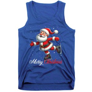 Merry Christmas Snow Santa Claus Ice Skating Ice Skater Tank Top