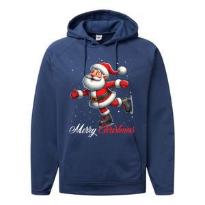 Merry Christmas Snow Santa Claus Ice Skating Ice Skater Performance Fleece Hoodie