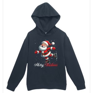 Merry Christmas Snow Santa Claus Ice Skating Ice Skater Urban Pullover Hoodie