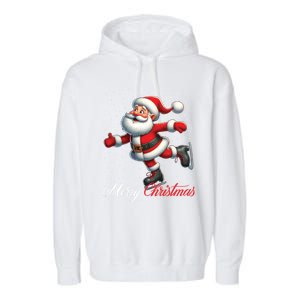 Merry Christmas Snow Santa Claus Ice Skating Ice Skater Garment-Dyed Fleece Hoodie