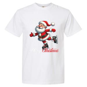 Merry Christmas Snow Santa Claus Ice Skating Ice Skater Garment-Dyed Heavyweight T-Shirt