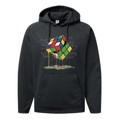 Melting Cube Speed Cubing Vintage Puzzle Math Performance Fleece Hoodie