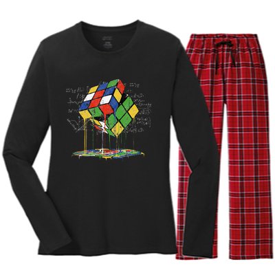 Melting Cube Speed Cubing Vintage Puzzle Math Women's Long Sleeve Flannel Pajama Set 