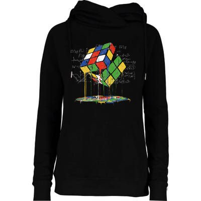 Melting Cube Speed Cubing Vintage Puzzle Math Womens Funnel Neck Pullover Hood