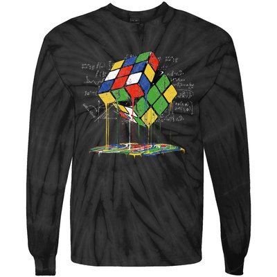 Melting Cube Speed Cubing Vintage Puzzle Math Tie-Dye Long Sleeve Shirt