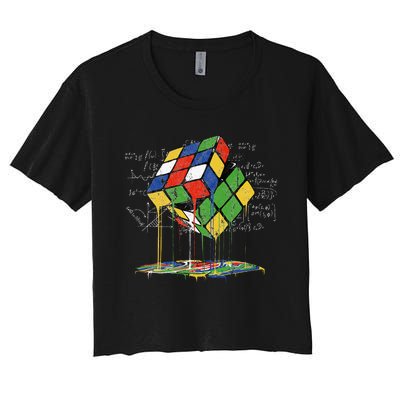 Melting Cube Speed Cubing Vintage Puzzle Math Women's Crop Top Tee