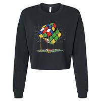 Melting Cube Speed Cubing Vintage Puzzle Math Cropped Pullover Crew