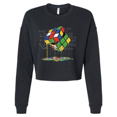 Melting Cube Speed Cubing Vintage Puzzle Math Cropped Pullover Crew