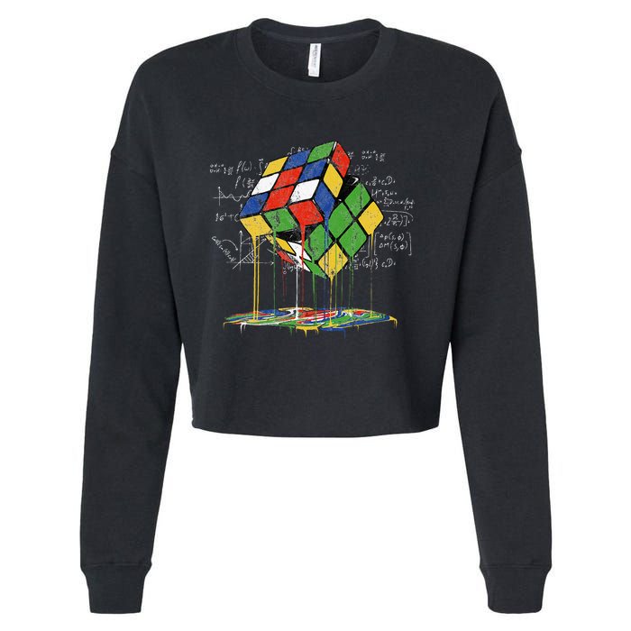 Melting Cube Speed Cubing Vintage Puzzle Math Cropped Pullover Crew