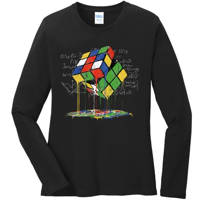 Melting Cube Speed Cubing Vintage Puzzle Math Ladies Long Sleeve Shirt