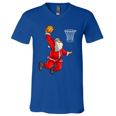 Merry Christmas Santa Basketball Player Funny Gift Slam Dunk Xmas Cool Gift V-Neck T-Shirt