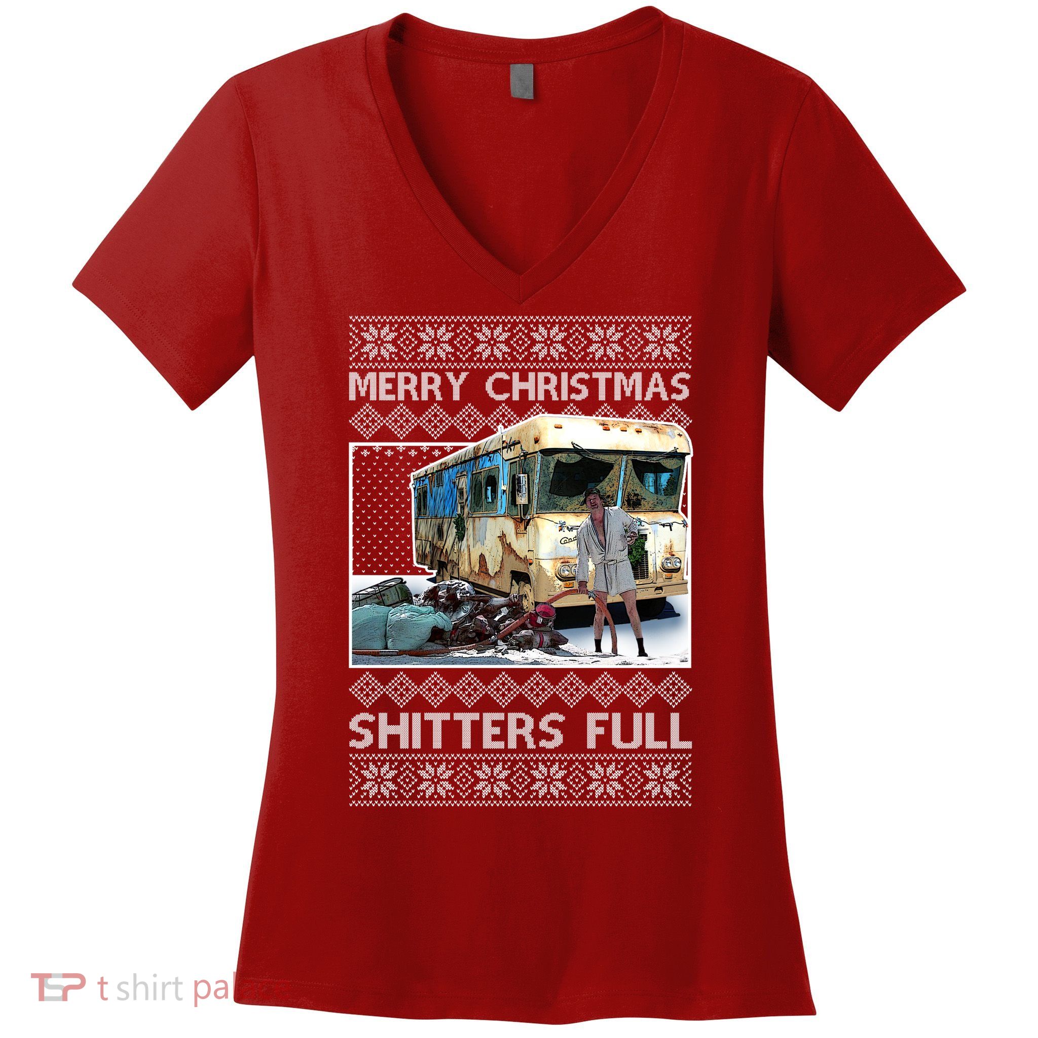 Funny Merry Christmas Shitters Full Ugly Christmas Sweater Women's V-Neck T-Shirt