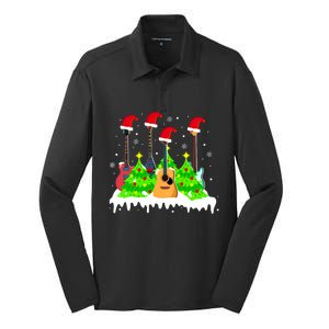 Merry Christmas Tree Guitar Holiday Music Lover Xmas Silk Touch Performance Long Sleeve Polo