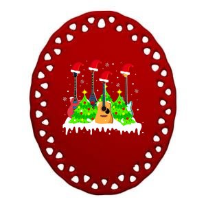 Merry Christmas Tree Guitar Holiday Music Lover Xmas Ceramic Oval Ornament