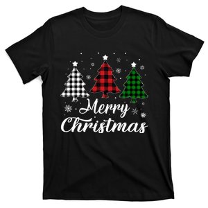 Merry Christmas Tree Xmas Buffalo Plaid Red White Green  T-Shirt