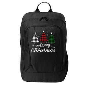 Merry Christmas Tree Xmas Buffalo Plaid Red White Green  City Backpack