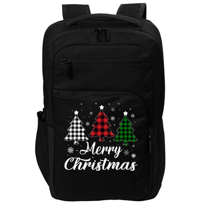 Merry Christmas Tree Xmas Buffalo Plaid Red White Green  Impact Tech Backpack