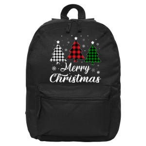 Merry Christmas Tree Xmas Buffalo Plaid Red White Green  16 in Basic Backpack