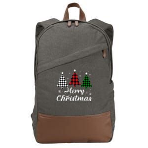 Merry Christmas Tree Xmas Buffalo Plaid Red White Green  Cotton Canvas Backpack