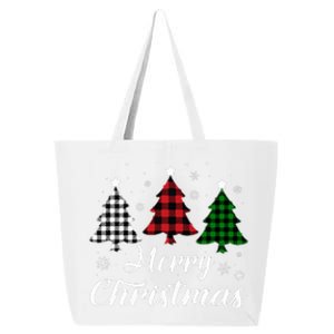 Merry Christmas Tree Xmas Buffalo Plaid Red White Green  25L Jumbo Tote