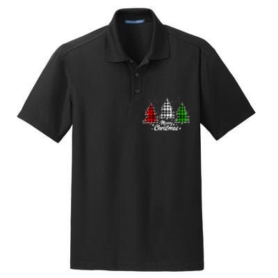 Merry Christmas Tree Xmas Buffalo Plaid Red White Green Dry Zone Grid Polo