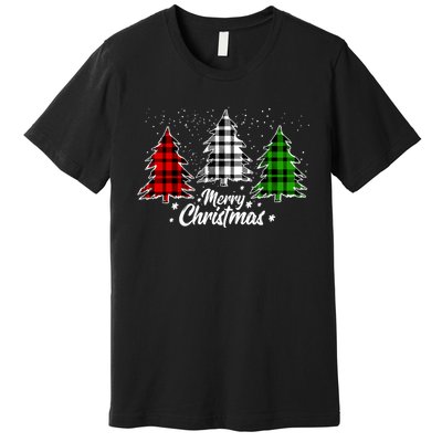 Merry Christmas Tree Xmas Buffalo Plaid Red White Green Premium T-Shirt