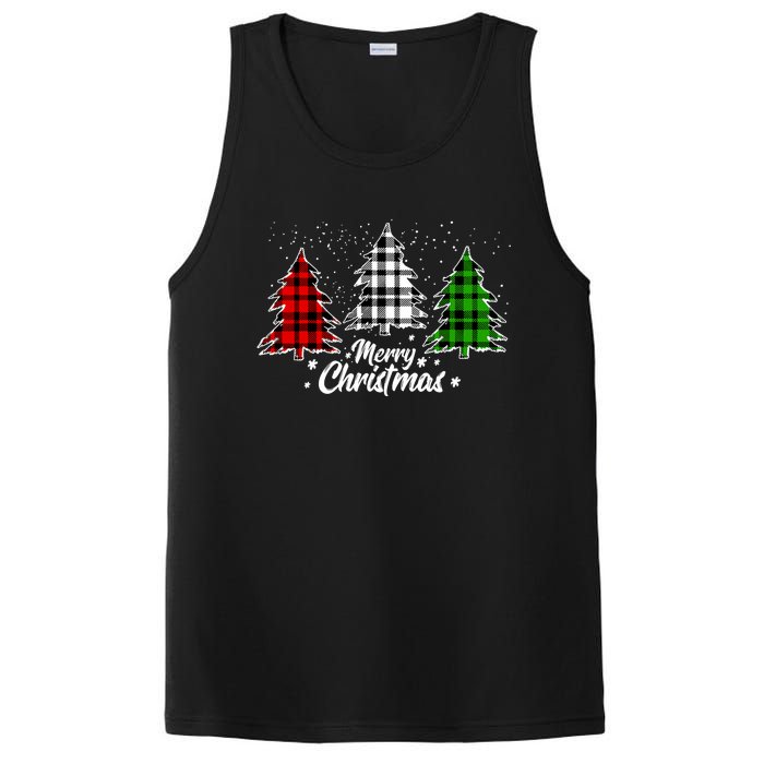 Merry Christmas Tree Xmas Buffalo Plaid Red White Green PosiCharge Competitor Tank