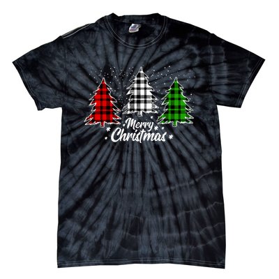 Merry Christmas Tree Xmas Buffalo Plaid Red White Green Tie-Dye T-Shirt