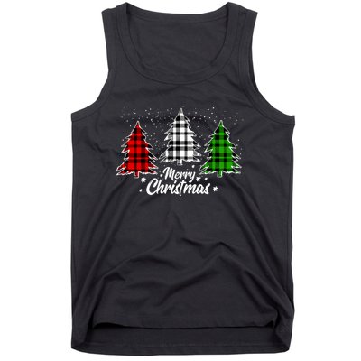 Merry Christmas Tree Xmas Buffalo Plaid Red White Green Tank Top