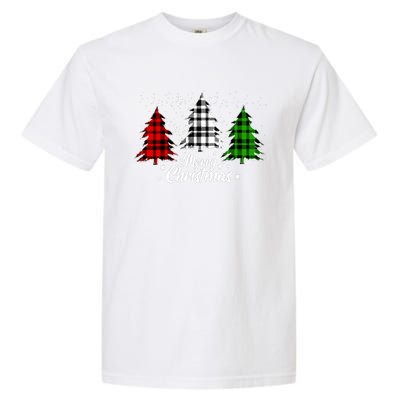 Merry Christmas Tree Xmas Buffalo Plaid Red White Green Garment-Dyed Heavyweight T-Shirt