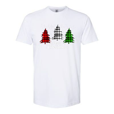 Merry Christmas Tree Xmas Buffalo Plaid Red White Green Softstyle CVC T-Shirt