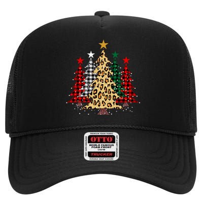 Merry Christmas Trees With Buffalo Plaid & Leopard Design High Crown Mesh Back Trucker Hat