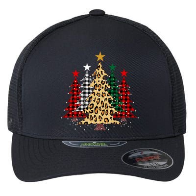 Merry Christmas Trees With Buffalo Plaid & Leopard Design Flexfit Unipanel Trucker Cap