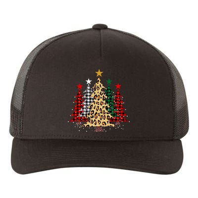 Merry Christmas Trees With Buffalo Plaid & Leopard Design Yupoong Adult 5-Panel Trucker Hat