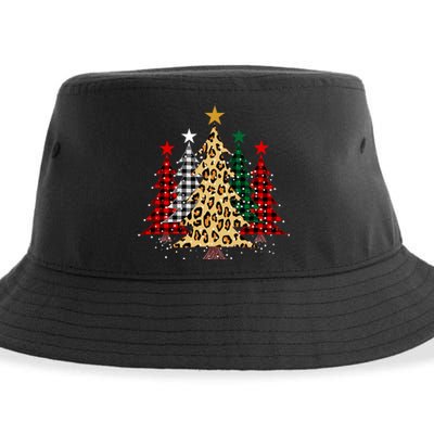 Merry Christmas Trees With Buffalo Plaid & Leopard Design Sustainable Bucket Hat