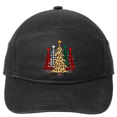 Merry Christmas Trees With Buffalo Plaid & Leopard Design 7-Panel Snapback Hat